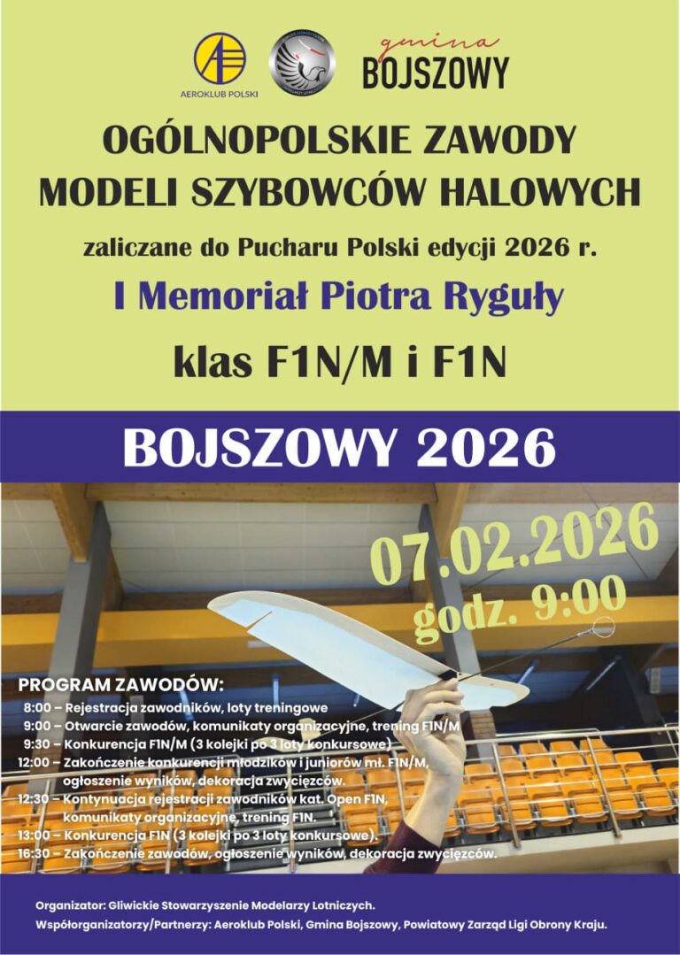 Ogólnopolskie Zawody Modeli Halowych klasy F1N i F1N/M zaliczane do punktacji Pucharu Polski 2026 – Memoriał Piotra Ryguły (zm. 2025)
